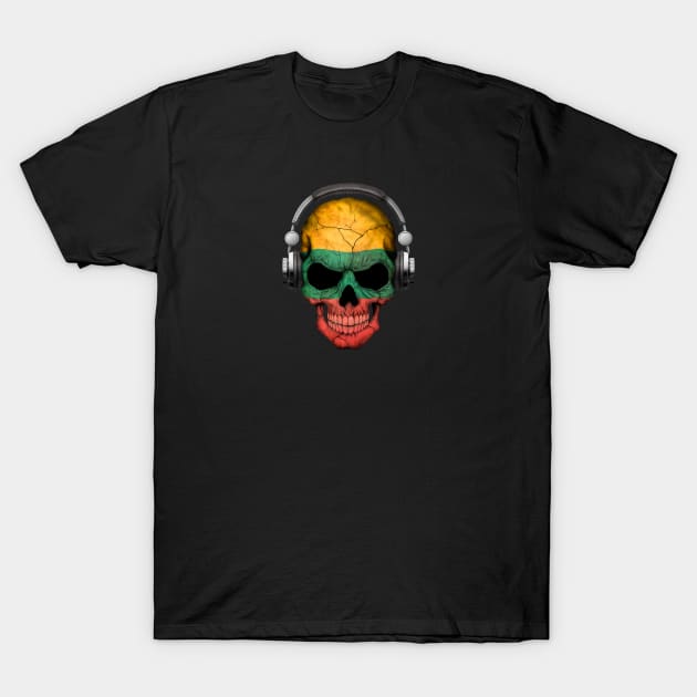 Dark Skull Deejay with Lithuanian Flag T-Shirt by jeffbartels